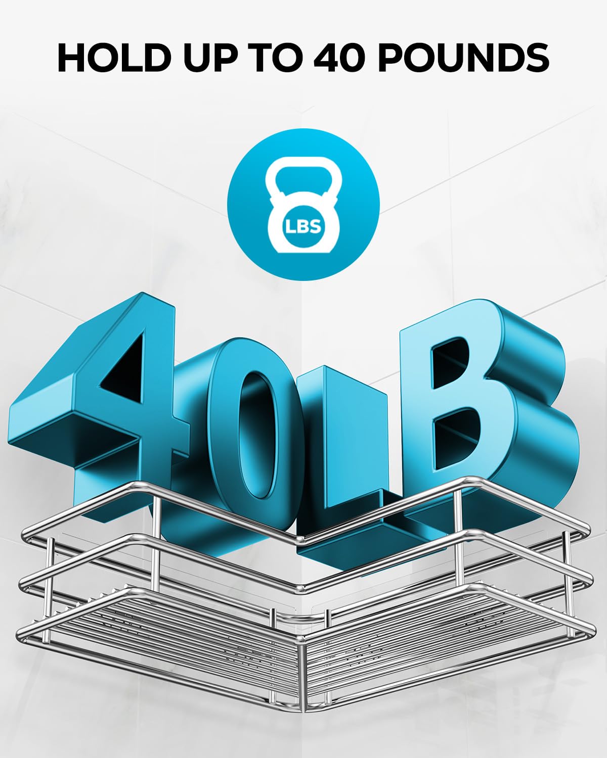 Nieifi Corner Shower Shelves Stainless Steel, Adhesive Shower Caddy Basket Rack with Hooks, Rust Proof for Bathroom Shelf Shampoo Holder (Silver, 2 Pack) Nieifi