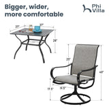 PHI VILLA 5 Piece Patio Dining Set Clearance with 4 Swivel Dining Chairs & 1 Square Metal Dining Table with 1.57 inches Hole, for Outdoor Kitchen Lawn & Garden Black Coated PHI VILLA