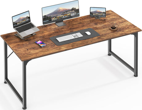 Huuger Computer Desk, 55 Inch Office Desk, Gaming Desk with Storage, Writing Desk Work Desk for Home Office, Study, Modern Simple Desk, Large Legroom, Metal Frame, Rustic Brown Huuger