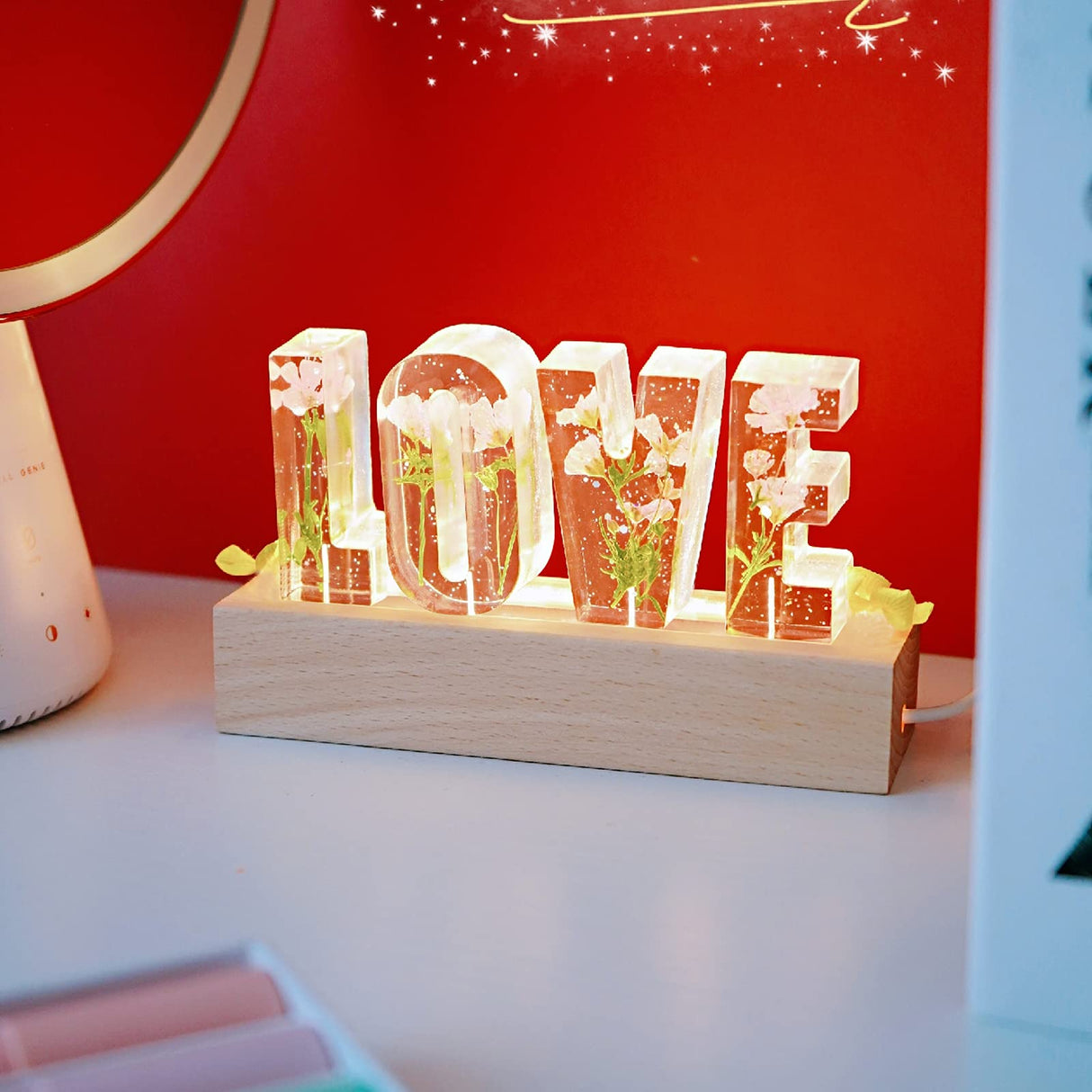 Voaesdk Big Letter Light Resin Molds,26 Cavities Alphabet LED Silicone Resin Mold with 1Pcs USB Powered Wooden Lighted Base Stand for DIY Table Crafts Party Wedding Desktop Lamp Home Decor Voaesdk