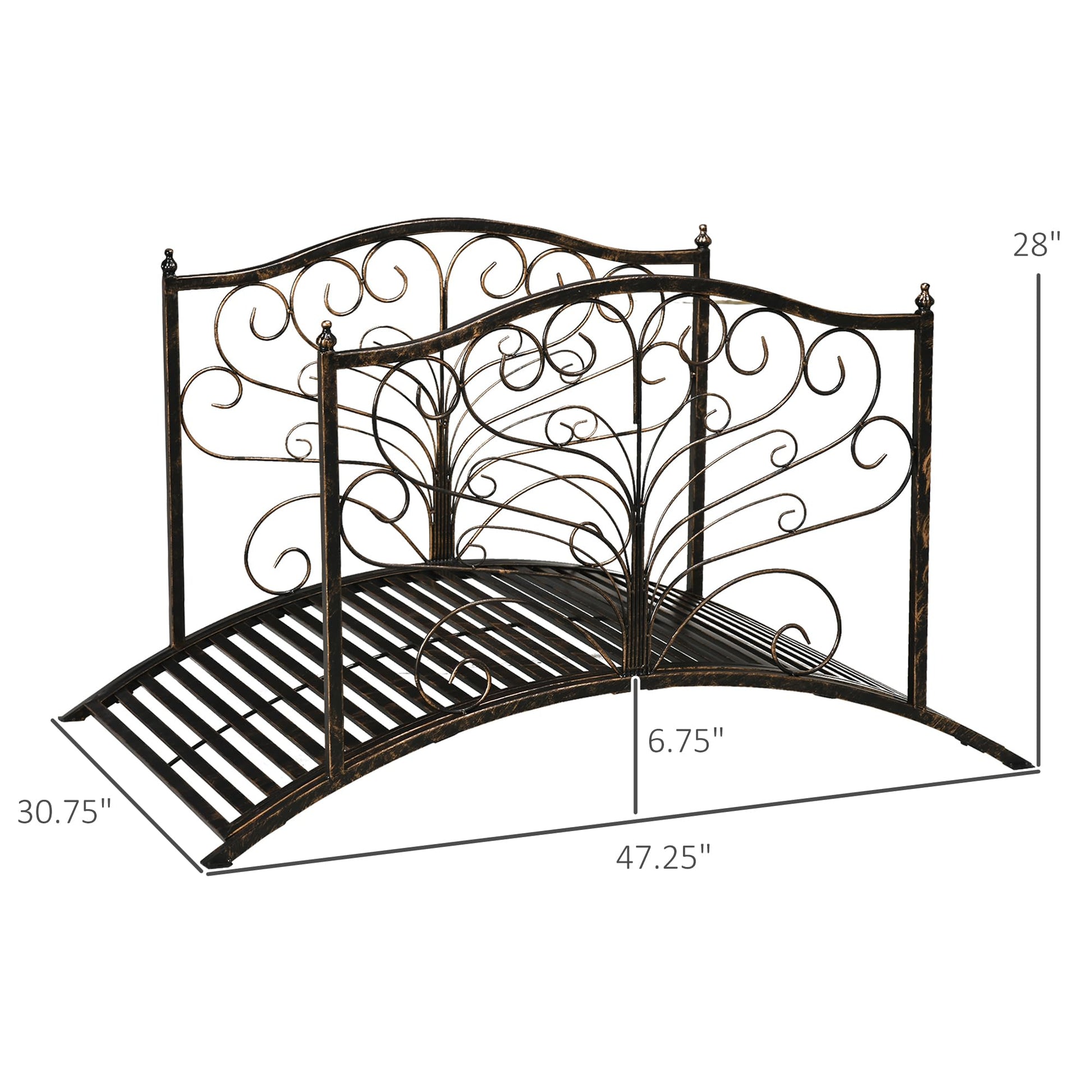 Outsunny 4’ Metal Arch Backyard Garden Bridge with Safety Siderails, Delicate Scrollwork, & Easy Assembly, Black Bronze - WoodArtSupply