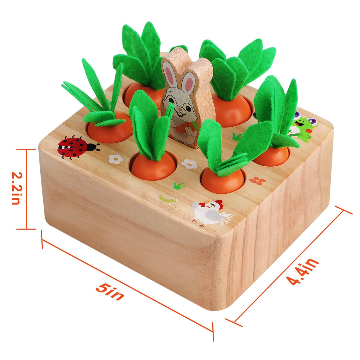 SKYFIELD Carrot Harvest Game Wooden Toy for Baby Boys and Girls 1 2 3 Year Old, Educational Shape Sorting Matching Puzzle Gift Toy with 7 Sizes Carrots.Great Montessori Toy for Toddlers 1-3 SKYFIELD