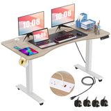 farexon 55 x 24 inch Electric Height Adjustable Standing Desk with Charging Station, Stand up Desk with Big Mouse Pad, Ergonomic Curved Workstation, 4 Caster, 4 Preset Heights Easy to Set(Oak Grey) farexon