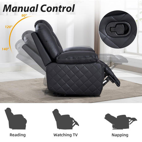 EBELLO Faux Leather Manual Reclining Sofa, 3 Seat Recliner Sofa Chair with Overstuffed Armrest and Backrest, Couch Furniture for Home Theater Living Room, Meeting Room, Black (3 Seat Sofa) EBELLO