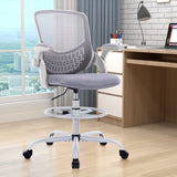 Tall Office Chair, Drafting Chair, Standing Desk Chair, High Adjustable Office Mesh Chair, Ergonomic Counter Height Computer Rolling Chair with Flip-up Armrests and Foot-Ring for Bar Height Desk edx