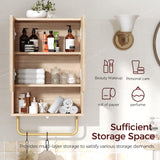 MAHANCRIS Bathroom Wall Cabinet, Wall Mounted Medicine Cabinets with Towel Bar & Adjustable Shelf, Over The Toilet Space Saver Storage Cabinet with 2 Doors, for Bathroom Laundry Room Kitchen, Natural MAHANCRIS
