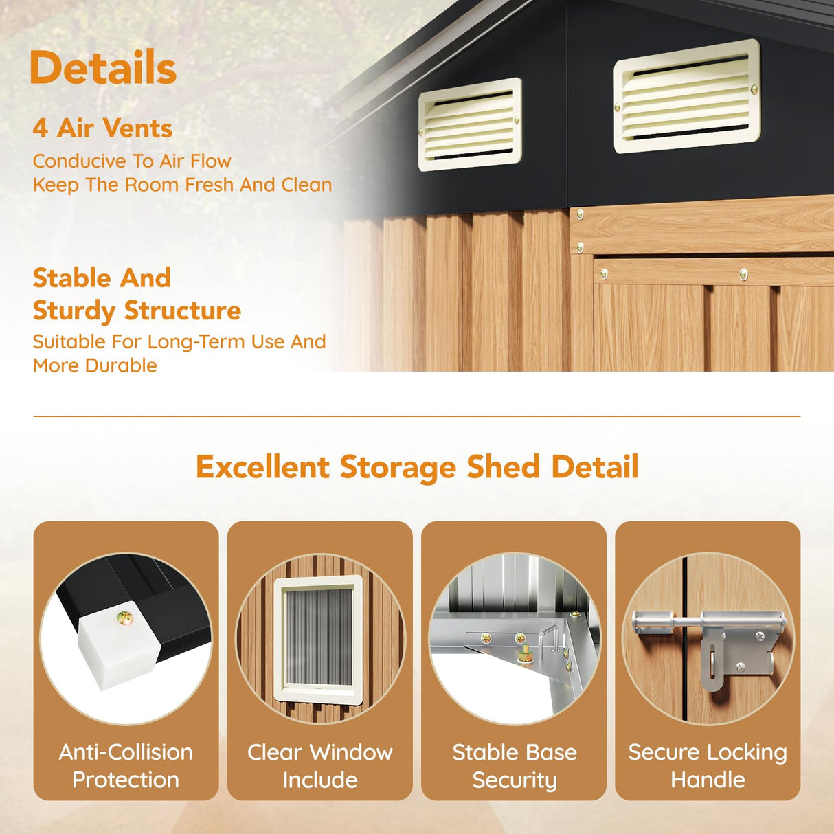 Panovue 6X4FT Garden Storage Shed with Lockable Door,Steel Tool Shed with 1 Clear Window, Anti-Corrosion Metal Shed for Backyard Patio Lawn (Light Wood Grain) Panovue