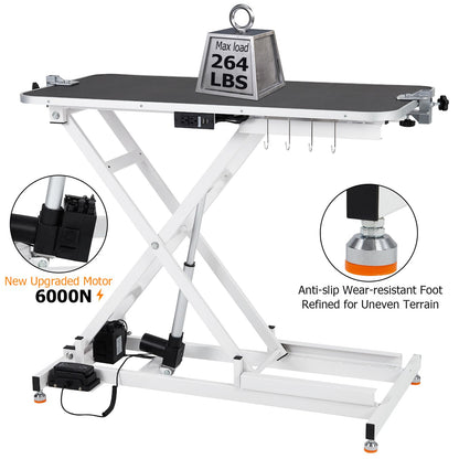 47” Electric Lift Dog Grooming Table (White), Heavy Duty Electric Grooming Arm Table for Pets & Large Dogs Adjustable Height: 9.4"-39.4" Non-slip Desktop with Gantry Crane Set, Fixture *4 Noose*2