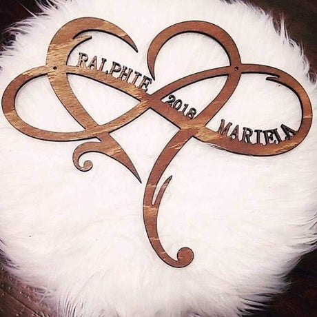 Personalized Infinity Symbol Custom Wood Wedding Sign Couple Names Established Year Heart Sign Wooden Love Heart Shape Wedding Gift Wall Hanging Door FranJohnsonHouse