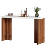 Tribesigns Home Bar Unit, 55.12-Inch Bar Table with a Faux Marble Finished Tabletop, Modern Freestanding Mini Bar for Home Kitchen, Living Room, Balcony, Basement, Walnut & White Tribesigns