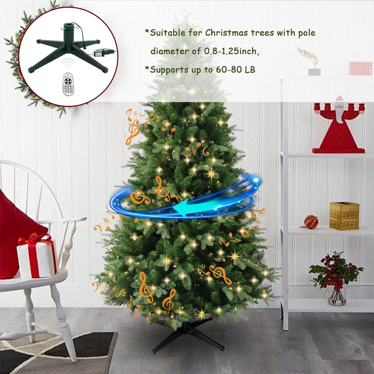 VINCONLIDY Rotating Christmas Tree Stand with Remote Control, Musical 360 Degree Spinning Christmas Tree Stand for Up to 9ft 120lb Artificial Tree VINCONLIDY
