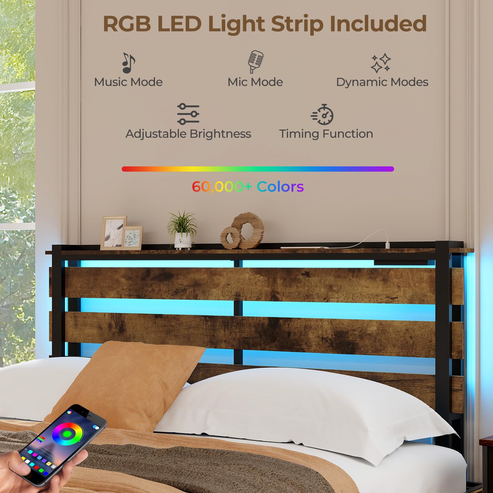 Giantex Queen Bed Frame with LED Headboard, USB Ports, and Storage Drawers - WoodArtSupply