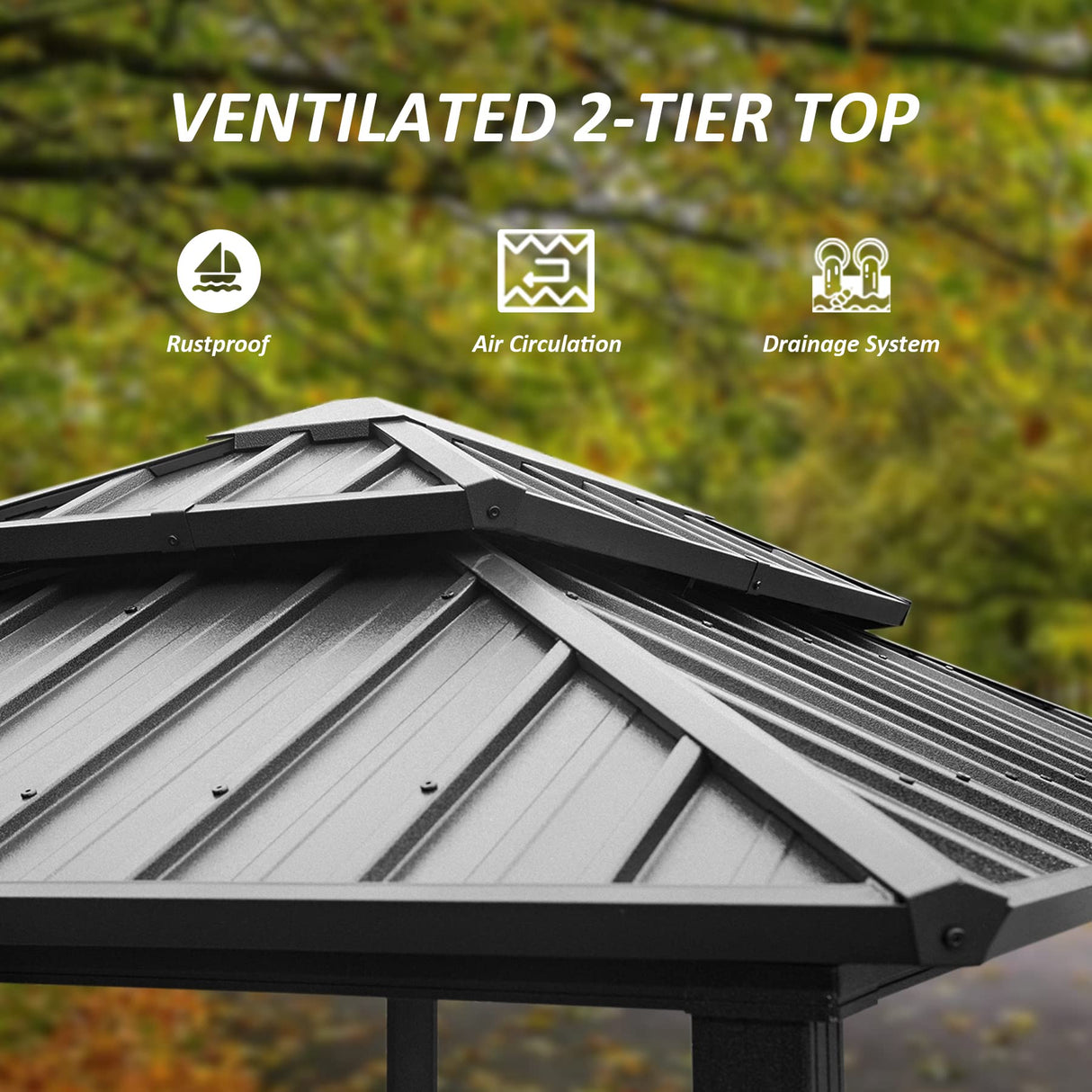 Domi Grill Gazebo 8' × 6', Outdoor Aluminum Frame BBQ Gazebo with Shelves Serving Tables and Hooks, Permanent Double Roof Gazebos for Patio Lawn Deck Garden (Dark Grey) domi outdoor living