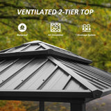 Domi Grill Gazebo 8' × 6', Outdoor Aluminum Frame BBQ Gazebo with Shelves Serving Tables and Hooks, Permanent Double Roof Gazebos for Patio Lawn Deck Garden (Dark Grey) domi outdoor living