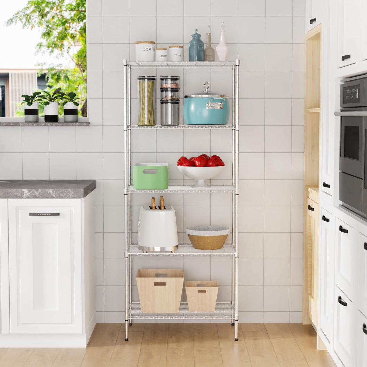 YRLLENSDAN 5 Tier Metal Shelving Unit, Heavy Duty Wire Shelves, Adjustable Storage Rack for Kitchen, Garage Shelving, Pantry Shelves, Storage Shelves Organizer, 24" W x 14" D x 61" H, Chrome YRLLENSDAN