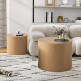 Round Nesting Coffee Table Set of 2 Modern Round Fluted Coffee Table Small Round Coffee Table Circle Side Table Circular End Table Nested Coffee Table for Living Room (Light) YYZIWYUN