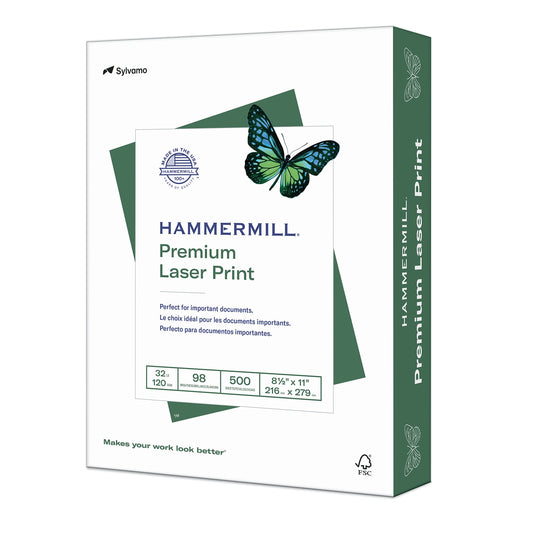 Hammermill Printer Paper, Premium Laser Print 32 lb, 8.5 x 11-98 Bright, Made in the USA, 104646R - 1 Ream (500 Sheets)