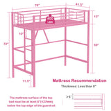 VECELO Loft Bed Twin Size, Metal Bedframe with Removable Ladder and Safety Guardrail, No Box Spring Needed, Space Saving, Noise Free, Light Pink VECELO