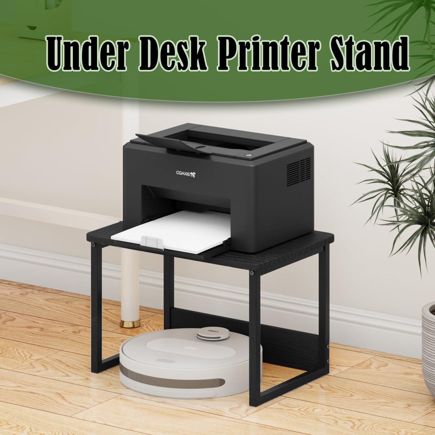 MARTY Printer Stand with Storage for Desk, Desktop Printer Stand Shelf Organzier for Home/Office Heavy Duty Printer Riser Under Desk Small Printer Table for Fax Machine Copier Scanner(Black) - WoodArtSupply