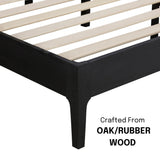 NTC Ruby Queen Bed Frame with Natural Rattan and Solid Oak, Effortless Assembly, Silent Slats - Burnt Black NTC