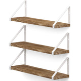 Wallniture Ponza Floating Shelves for Wall Bathroom Shelves Wall Mounted Set of 3, Burned Finish Wood Shelves with White Shelf Brackets Wallniture