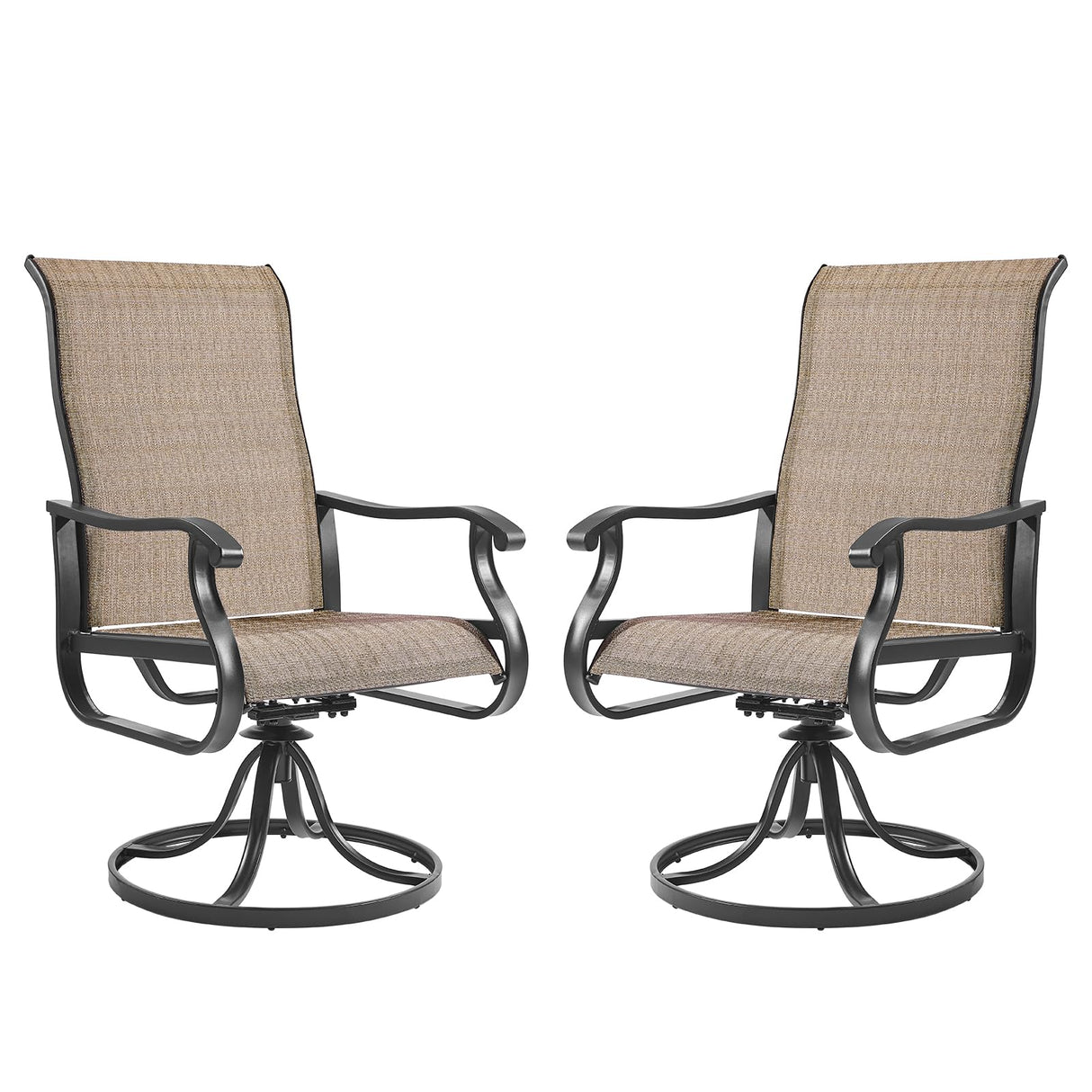 Amopatio Patio Swivel Chairs Set of 2, Outdoor Swivel Rocker Dining Chairs with All Weather Textilene High Back & Metal Frame, for Backyard Deck Lawn Garden, Brown Amopatio