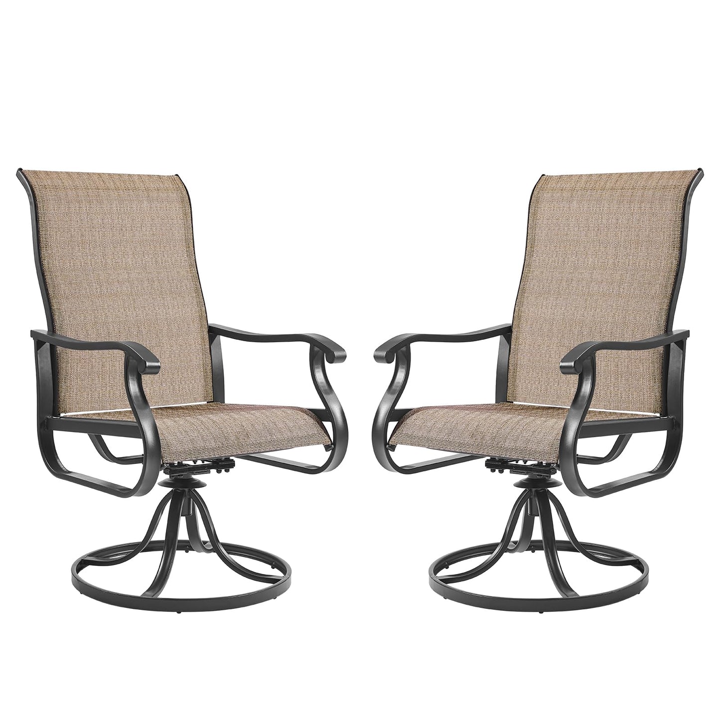 Amopatio Patio Swivel Chairs Set of 2, Outdoor Swivel Rocker Dining Chairs with All Weather Textilene High Back & Metal Frame, for Backyard Deck Lawn Garden, Brown