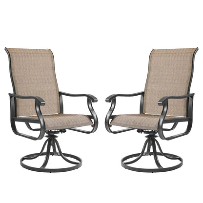 Amopatio Patio Swivel Chairs Set of 2, Outdoor Swivel Rocker Dining Chairs with All Weather Textilene High Back & Metal Frame, for Backyard Deck Lawn Garden, Brown