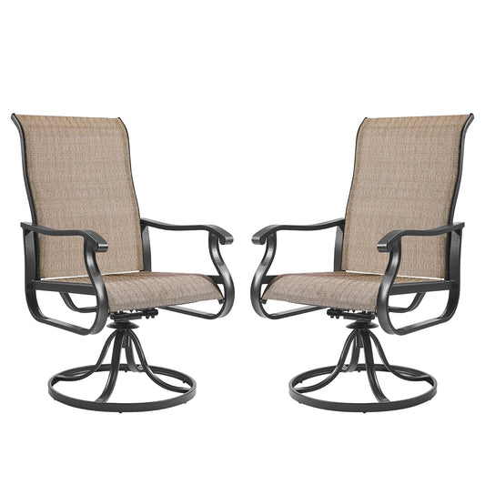 Amopatio Patio Swivel Chairs Set of 2, Outdoor Swivel Rocker Dining Chairs with All Weather Textilene High Back & Metal Frame, for Backyard Deck Lawn Garden, Brown