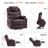 MCombo Large Power Lift Recliner Chair with Massage and Heat for Tall Elderly People, 3 Positions, Cup Holders, and USB Ports, Faux Leather 7516 (Large, Dark Brown) MCombo