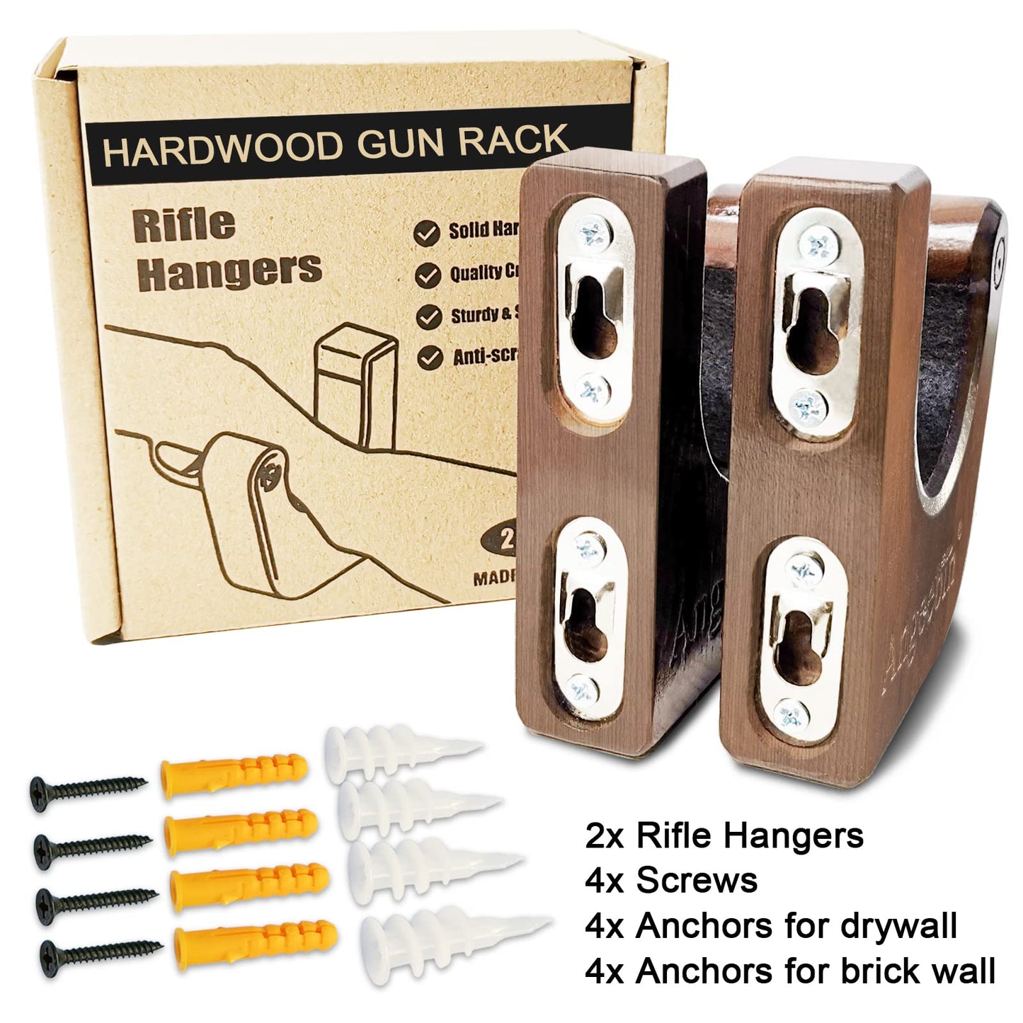 Angeebin Gun Rack Wall Mount Hold Up and Display Horizontal Rifle or Shotgun, Wooden Gun Hooks Suitable for Home and Store - WoodArtSupply