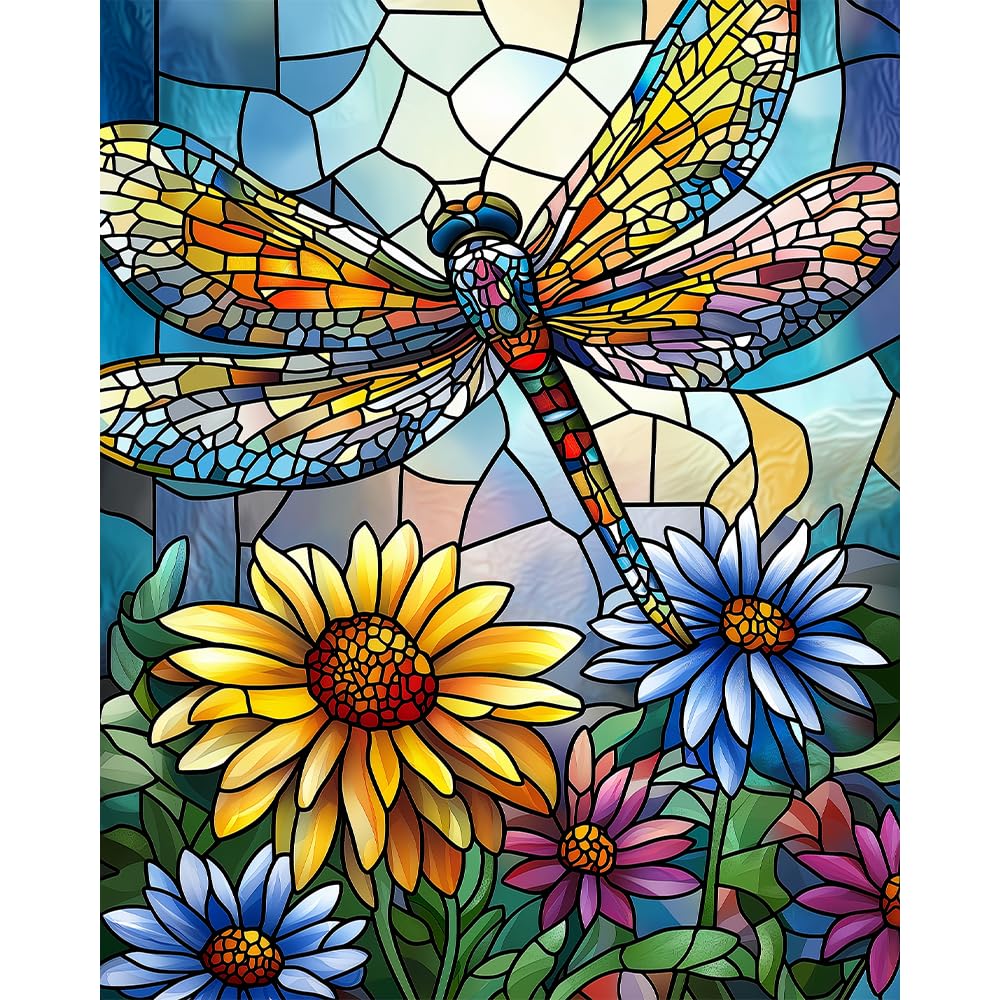 Natuyalo Paint by Numbers Kit for Adults Beginners, 16" Wx20 L Canvas Pictures Painting Acrylic Paintwork with 3 Pcs Paintbrushes, Dragonfly and Flowers Natuyalo