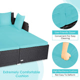 Tangkula Outdoor Rattan Daybed, Sunbed Wicker Furniture w/Spacious Seat, Upholstered Cushion & High-Resilience Sponge, Wicker Patio Sofa Set w/Extra Pillows for Courtyard Poolside(Turquoise) Tangkula