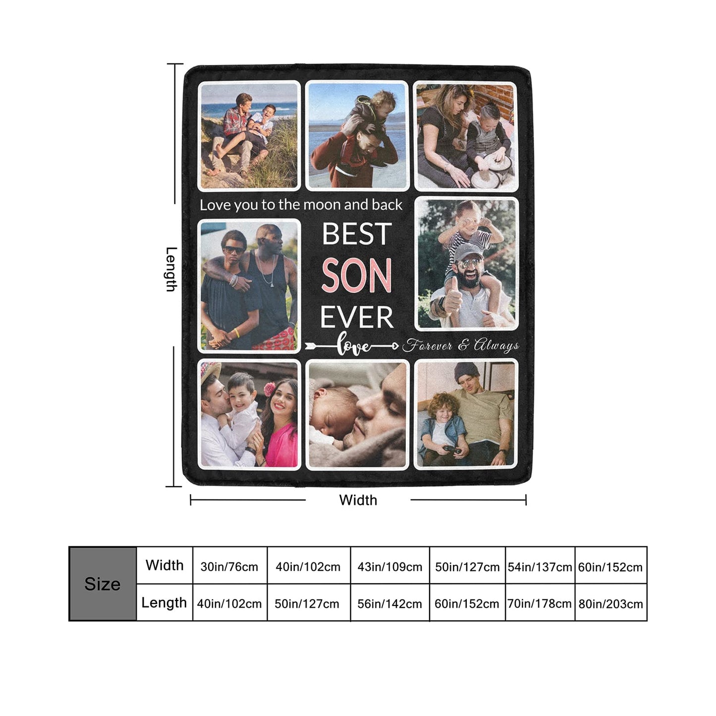 SHIYEL Gifts for Son Customized Blanket with Photo, Make a Personalized to My Son Blankets with Picture Custom Memories Souvenir Sublimation Throw Blanket for Best Son Ever, 8 Collage Made in USA