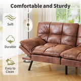 Vipbear 71" Futon Sofa Bed - Convertible Sofa Beds/Adjustable Backrest & Armrest, Comfy Loveseat Sleeper for Small Spaces, Apartments & Offices,Faux Leather Brown Futons Vipbear