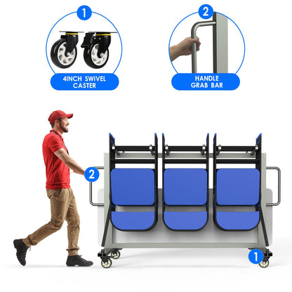 Grey Folding Chair and Table Cart, 400LBS Weight Capacity Folding Chair Dolly with 4In Swivel Wheels Make Storing and Transporting Chairs Easy Chair Storage Rack with Straps and Cover to Space Saving