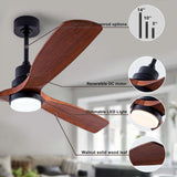 QUTWOB 48" Wood Ceiling Fan with Light and Remote Control, Indoor Outdoor Wooden 3 Blades Ceiling Fan for Patio Living Room, Bedroom, Office,Reversible DC Motor(Black+Dark Walnut) QUTWOB