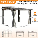 GARTOO 10’ x 10’ Gazebo for Patio - Aluminum Lean to Gazebos Pergola with Sloping Roof, Outdoor Wall-Mounted Canopy Awnings to House for Patio, Garden, Lawn, Backyard Deck GARTOO