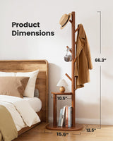 Pipishell Coat Rack, Freestanding Hall Tree with 8 Hooks & Storage Shelf, Solid Wood Base, 66.3″ Tall Coat Rack Stand for Coats, Hats, Bag in Entryway, Bedroom, Living Room, Brown, PIFCR11BN Pipishell