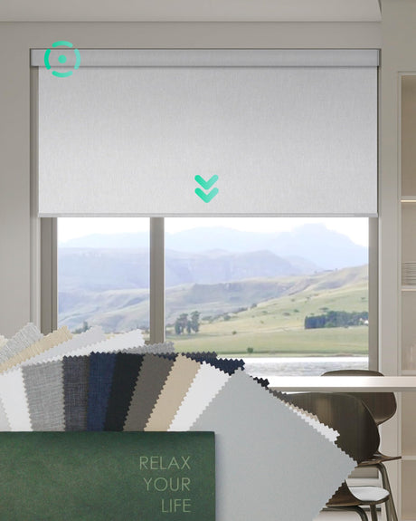 Yoolax Motorized Blinds with Remote, Blackout Smart Blinds for Windows Motorized Roller Shades, Automatic Window Shades Compatible with Alexa for Bedroom Living Room, Fabric Sample (Multicolor) Yoolax