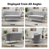 Anwick 59" Small Modern Chenille Loveseat Sofa, 2-Seater Sofa with Gold Metal Legs, Small Couch with Flower Shaped Back for Living Room Bedroom Office (Light Gray) Anwick