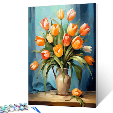 Still Life Tulip Sketching Painting by Numbers for Adults Beginner,Stunning Decoration Paint by Number on Canvas Easy to Paint for Beginner Spring Decor Artwork for Decor Without Frame 16''X20'' Tucocoo