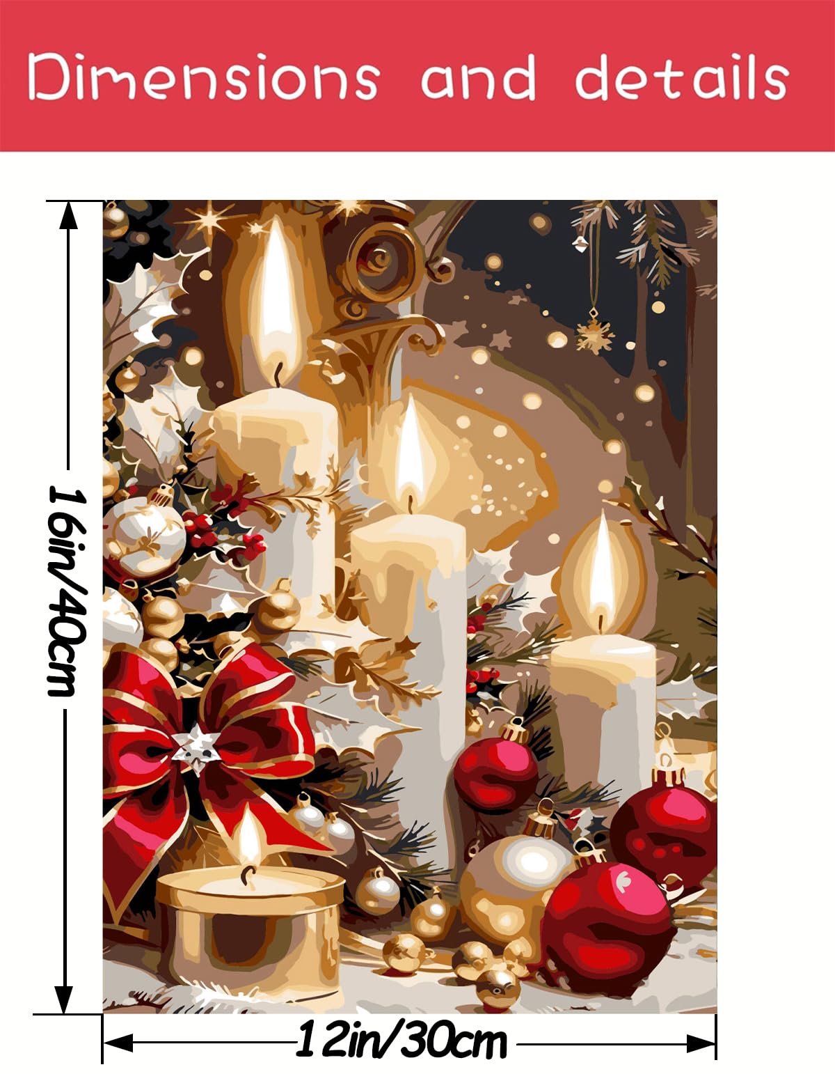 AREOPNMG Christmas Candles Paint by Numbers Kit for Adults Beginner DIY Winter Painting by Numbers Kits,with 3 Brushes and Acrylic Paint(Without Frame), Home Wall Decor 12 x 16 in AREOPNMG