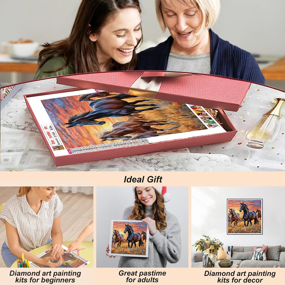 SJUTOUCI Horse Diamond Painting Kits for Adults, Diamond Art Kits for Beginners, 5D DIY Paint by Diamond Dots Bead Art, Full Round Drill Gem Art Craft Home Wall Decor Gift 12x12 inch SJUTOUCI