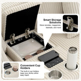 MAKIAAP 114" Corduroy Sectional Modular Couch with Bluetooth Speakers, L Shaped Couches Comfy Deep Sofa with Console, USB Charger, Cup Holders, Storage, Ottoman for Living Room (Beige, 114in) MAKIAAP