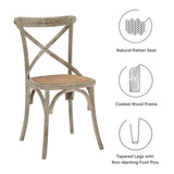 Modway Gear Rustic Modern Farmhouse Elm Wood Rattan Dining Chair in Gray Modway