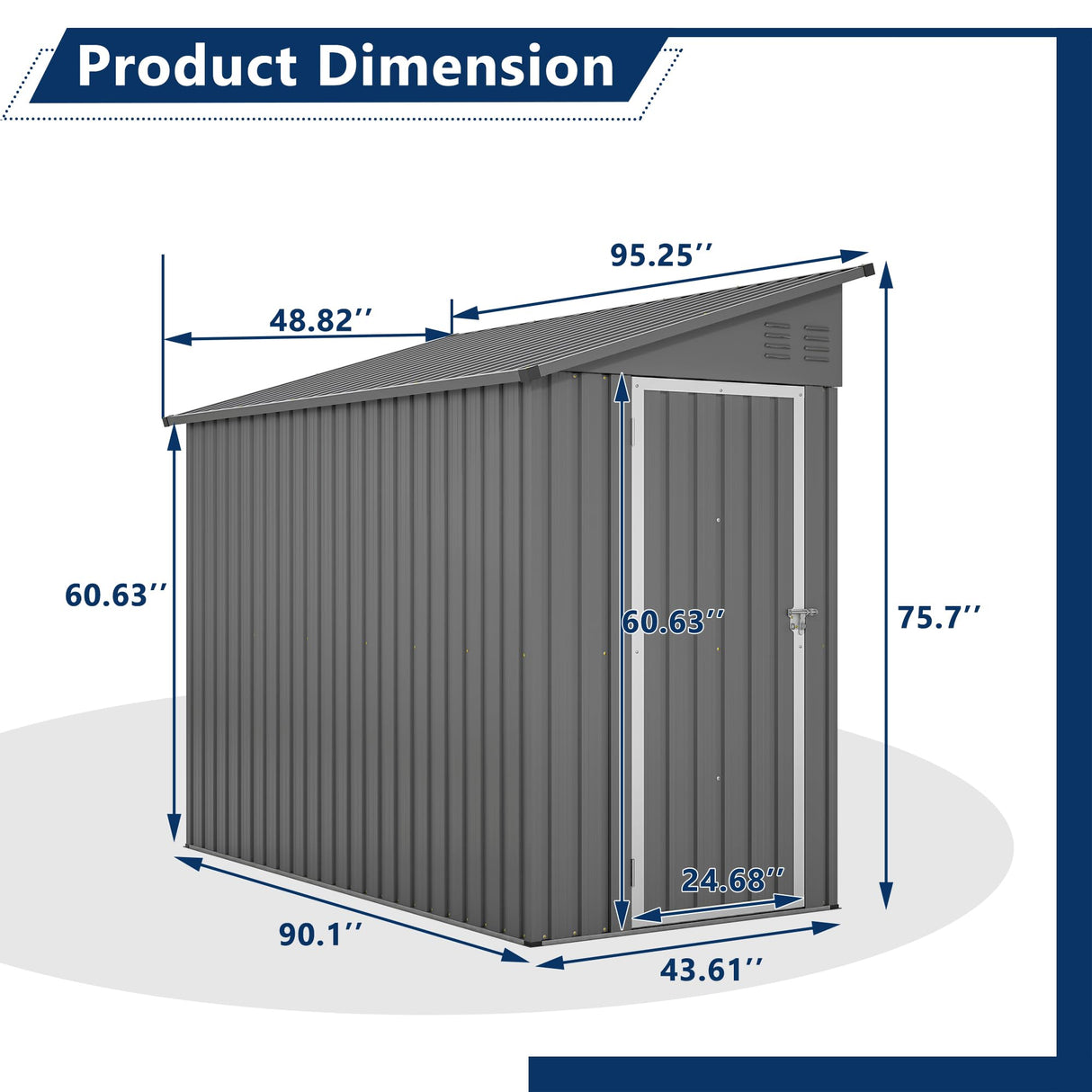 LZbeiteM Shed Lean to Storage Shed, Outdoor 4' x 8' Metal Wall Side Storage Sheds & Outdoor Storage, Garden Storage Cabinet for Backayrd, Patio and Outdoor Use,Grey LZBEITEM