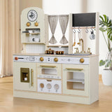 EDUBEBO Kids Kitchen playset, Wooden Play Kitchen, Height Adjustable, Comes with Various Kitchen Accessories, Ideal Role Play Toy Gift for Toddlers and Kids Ages 3-8 (White) EDUBEBO