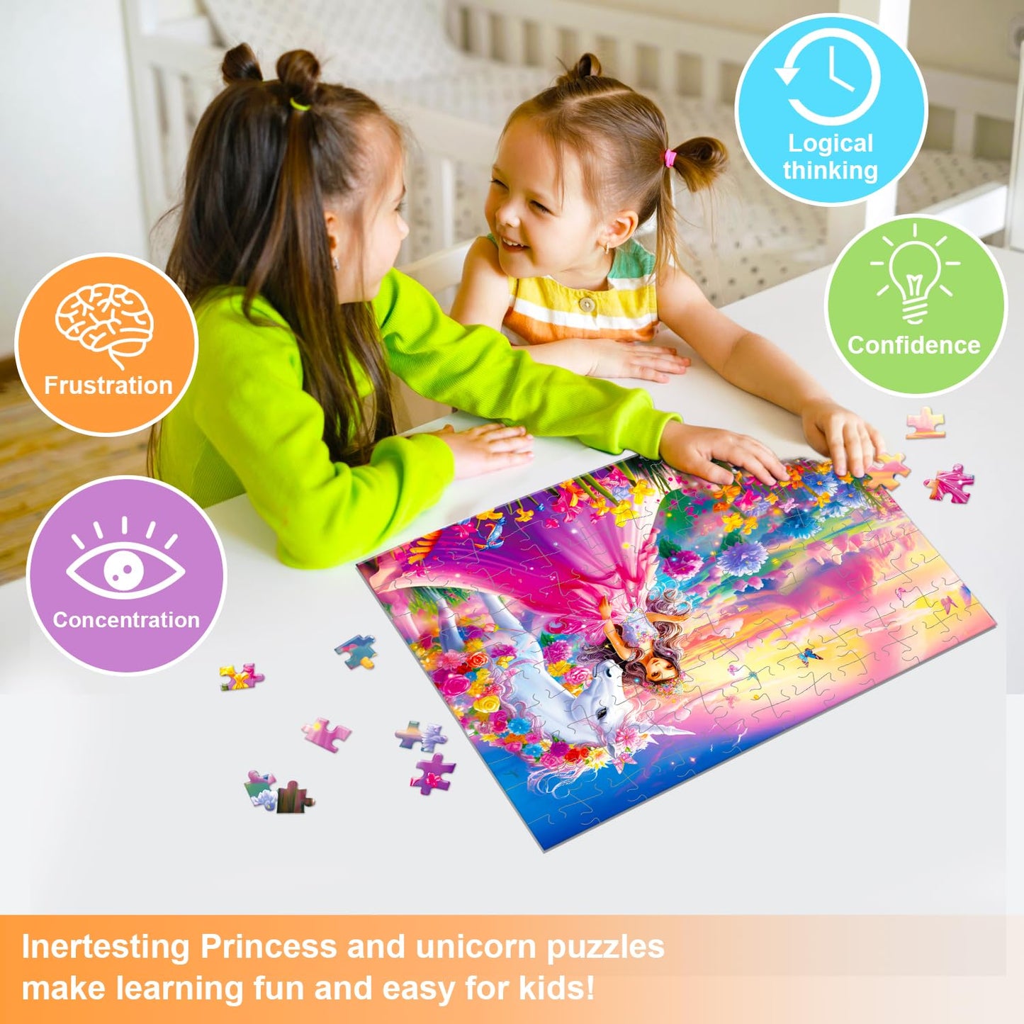 Fishwisdom 100 Piece Jigsaw Puzzle for Kids Age 4-8 Teens Gift Family Time (Princess & Unicorn)