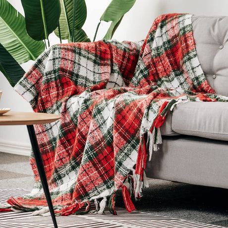 G Lake Christmas Plaid Throw Blanket Green Red Super Soft Faux Cashmere Blankets with Tassels for Couch Sofa Halloween Home Decor 50" x 60" (Xmas) G Lake